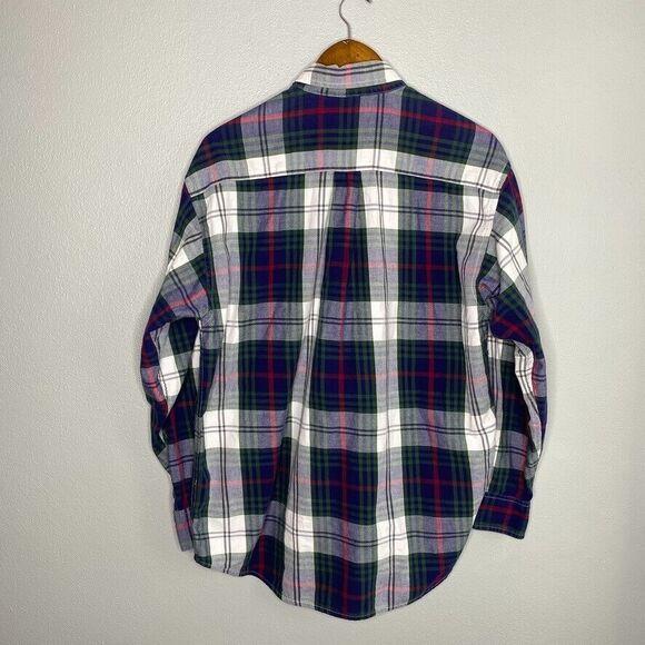 VTG Dockers Men's Small Plaid Flannel Cotton Button Down White Blue Green 90's - Picture 7 of 12